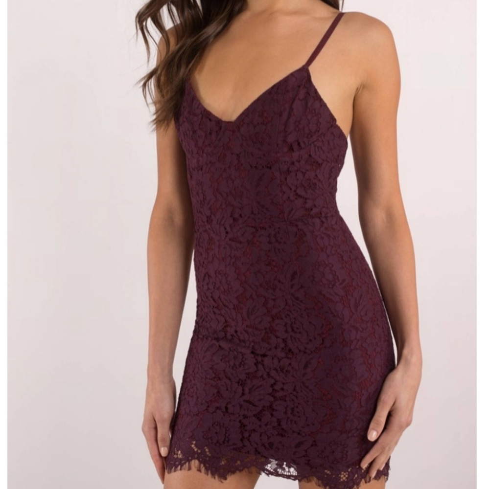 Tobi burgundy or wine lace mini dress
